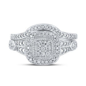 Elegant Harmony: 10kt White Gold Round Diamond Cluster Bridal Wedding Ring Band Set 1/5 Cttw - Splendid Jewellery