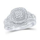 Elegant Harmony: 10kt White Gold Round Diamond Cluster Bridal Wedding Ring Band Set 1/5 Cttw - Alternate view 1 from Splendid Jewellery