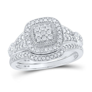 Elegant Harmony: 10kt White Gold Round Diamond Cluster Bridal Wedding Ring Band Set 1/5 Cttw - Splendid Jewellery