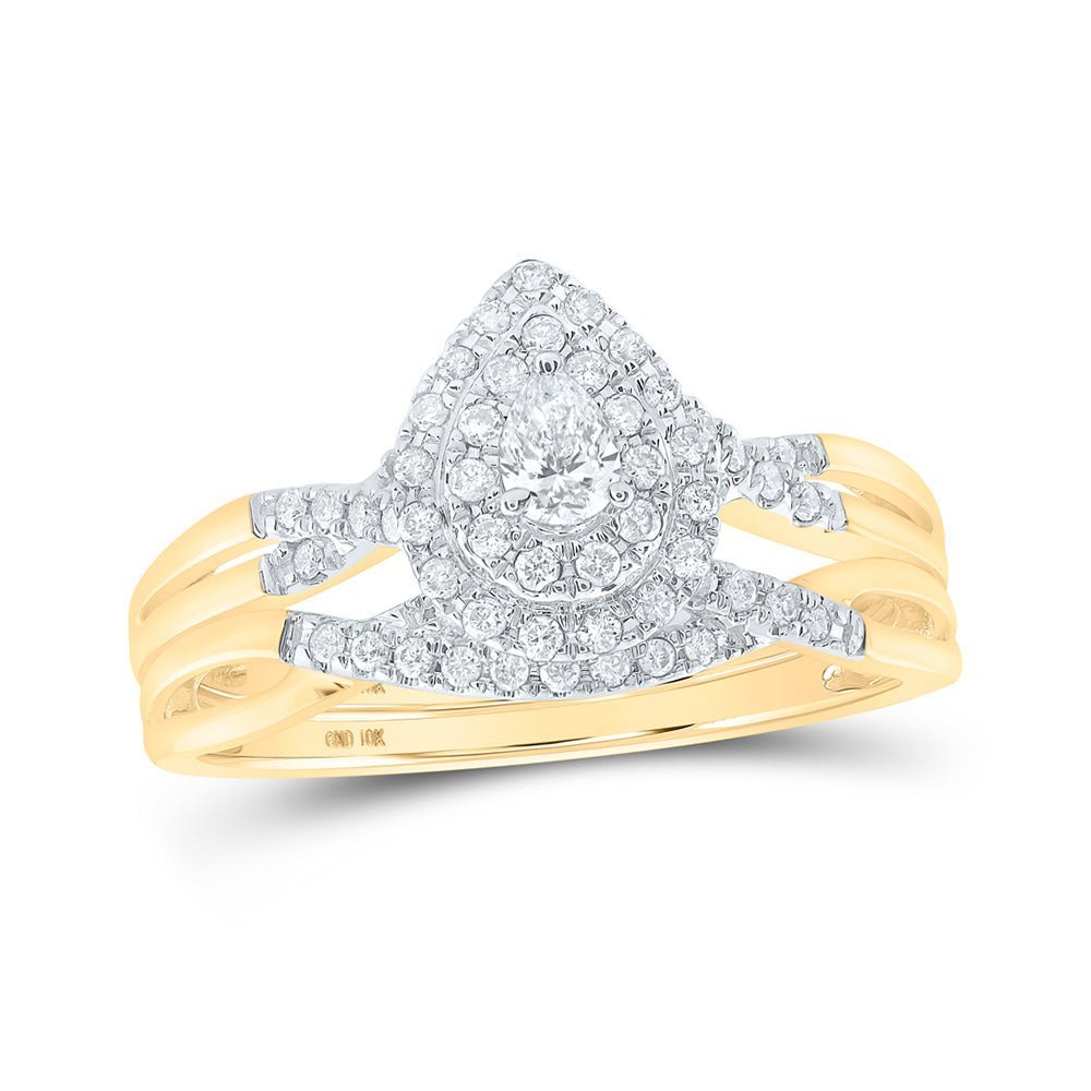 Elegant Harmony 10kt Yellow Gold Pear Diamond Bridal Wedding Ring Band Set - Splendid Jewellery