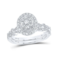 Load image into Gallery viewer, Elegant Harmony: 14kt White Gold Round Diamond Oval Bridal Wedding Ring Band Set 5/8 Cttw - Splendid Jewellery