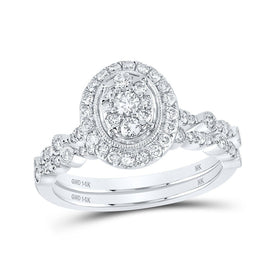 Elegant Harmony: 14kt White Gold Round Diamond Oval Bridal Wedding Ring Band Set 5/8 Cttw - Splendid Jewellery