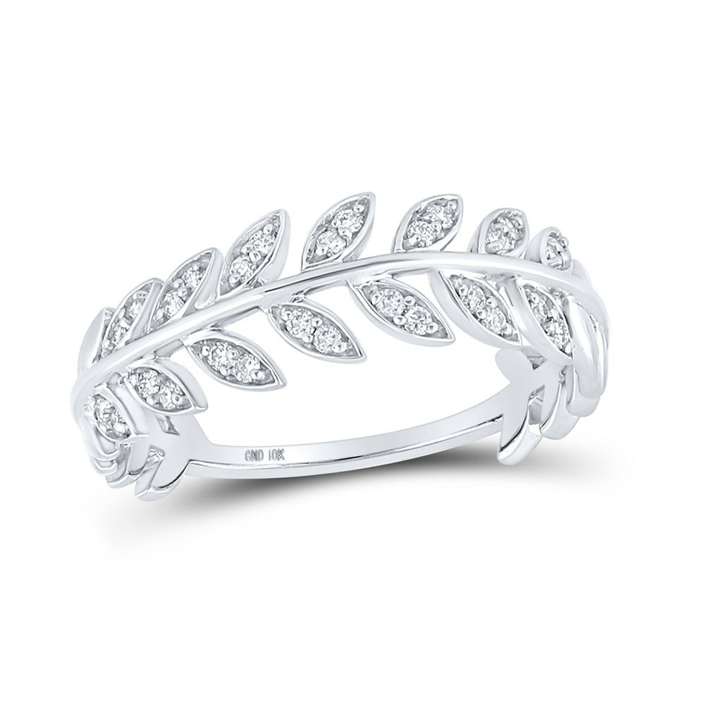 Elegant Leaf Vine Diamond Stackable Band in 10kt White Gold - Splendid Jewellery