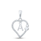 Elegant Love Initial Pendant - 10kt White Gold Womens Round Diamond A Heart Letter Pendant 1/10 Cttw - Splendid Jewellery