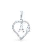 Elegant Love Initial Pendant - 10kt White Gold Womens Round Diamond A Heart Letter Pendant 1/10 Cttw - Splendid Jewellery