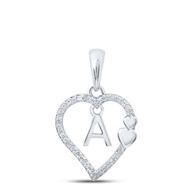 Elegant Love Initial Pendant - 10kt White Gold Womens Round Diamond A Heart Letter Pendant 1/10 Cttw - Splendid Jewellery