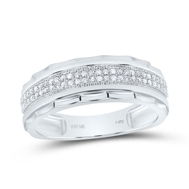 Elegant Scalloped Edge Diamond Wedding Band Ring - 1/5 Cttw in 10kt White Gold - Alternate view 1 from Splendid Jewellery
