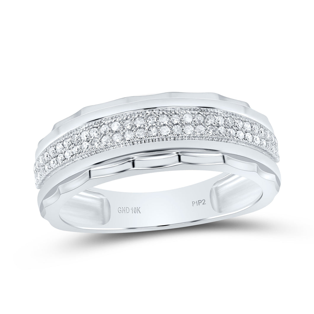 Elegant Scalloped Edge Diamond Wedding Band Ring - 1/5 Cttw in 10kt White Gold - Splendid Jewellery