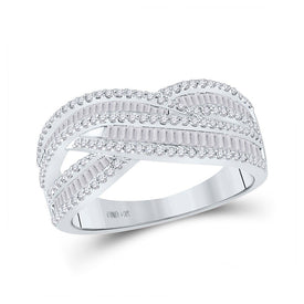 Elegant White Gold Baguette Diamond Crossover Cocktail Ring - Splendid Jewellery