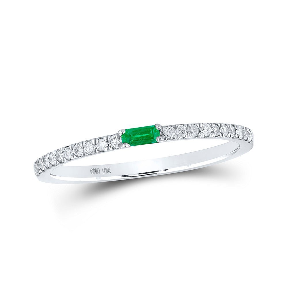 Emerald Brilliance | 10kt White Gold Baguette Emerald Diamond Band Ring - Splendid Jewellery