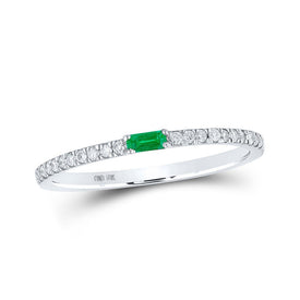 Emerald Brilliance | 10kt White Gold Baguette Emerald Diamond Band Ring - Splendid Jewellery