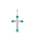 Emerald Brilliance: 10kt White Gold Gemstone Cross Pendant - Splendid Jewellery