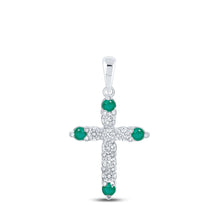 Load image into Gallery viewer, Emerald Brilliance: 10kt White Gold Gemstone Cross Pendant - Splendid Jewellery