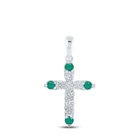 Emerald Brilliance: 10kt White Gold Gemstone Cross Pendant - Splendid Jewellery