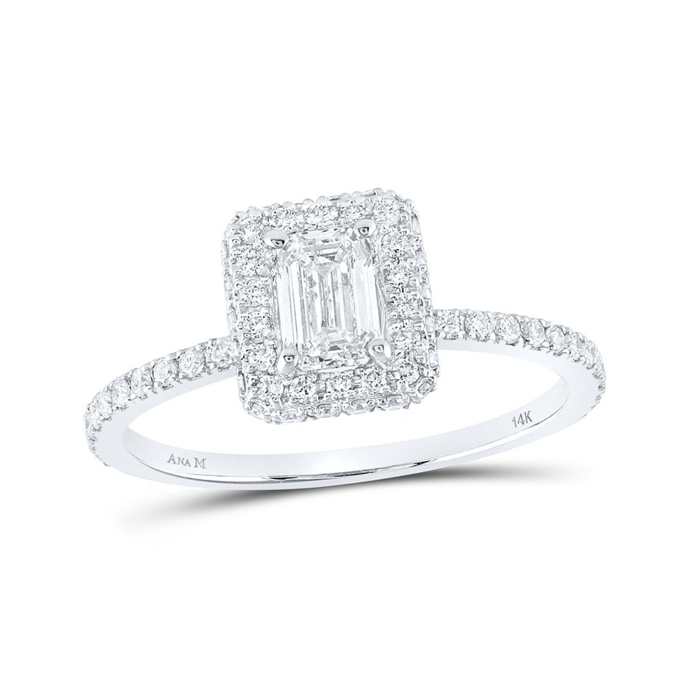 Emerald Brilliance: 14kt White Gold Diamond Halo Bridal Wedding Engagement Ring - Splendid Jewellery