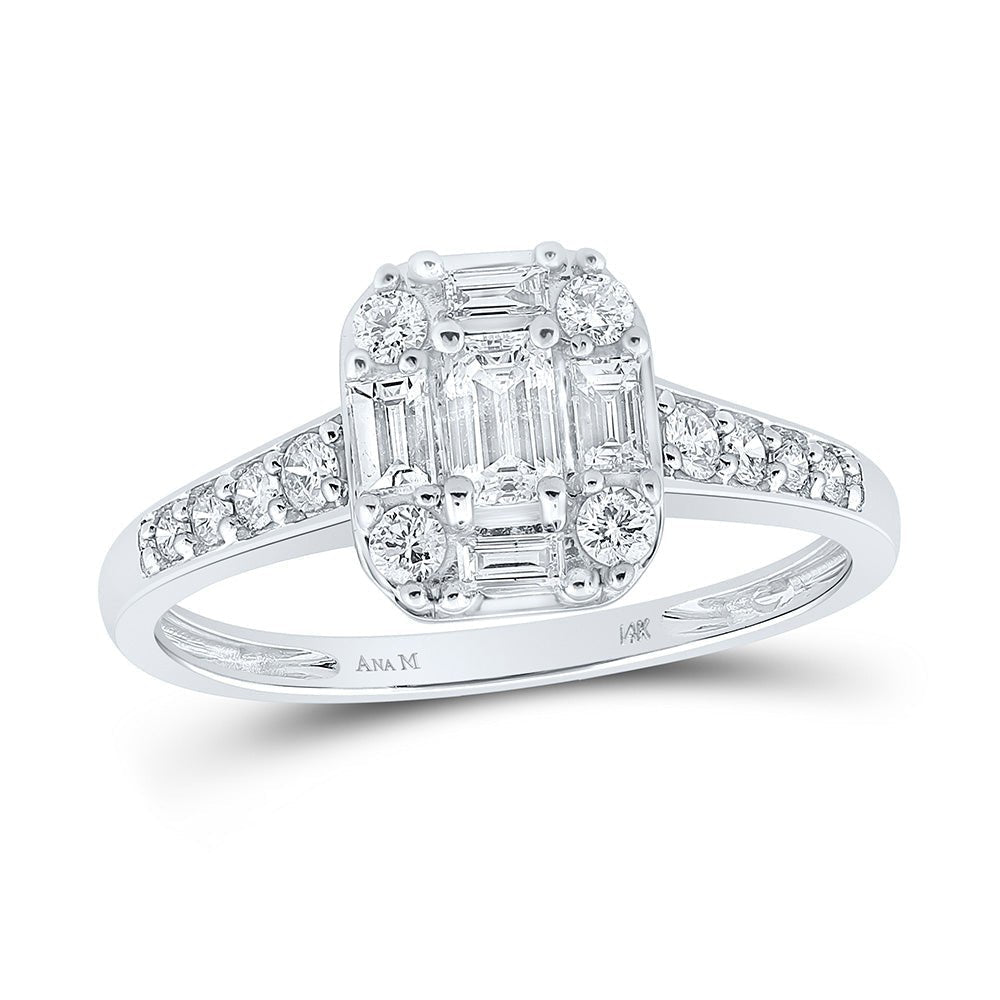 Emerald Brilliance: 14kt White Gold Diamond Halo Bridal Wedding Ring - Splendid Jewellery