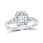 Emerald Brilliance: 14kt White Gold Diamond Halo Bridal Wedding Ring - Splendid Jewellery