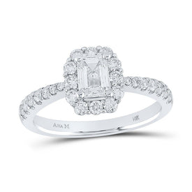 Emerald Brilliance: 14kt White Gold Diamond Halo Bridal Wedding Ring - Splendid Jewellery