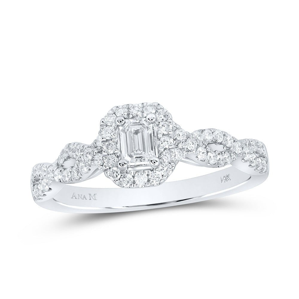Emerald Brilliance: 14kt White Gold Diamond Halo Bridal Wedding Ring - Splendid Jewellery