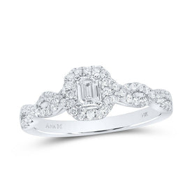 Emerald Brilliance: 14kt White Gold Diamond Halo Bridal Wedding Ring - Splendid Jewellery