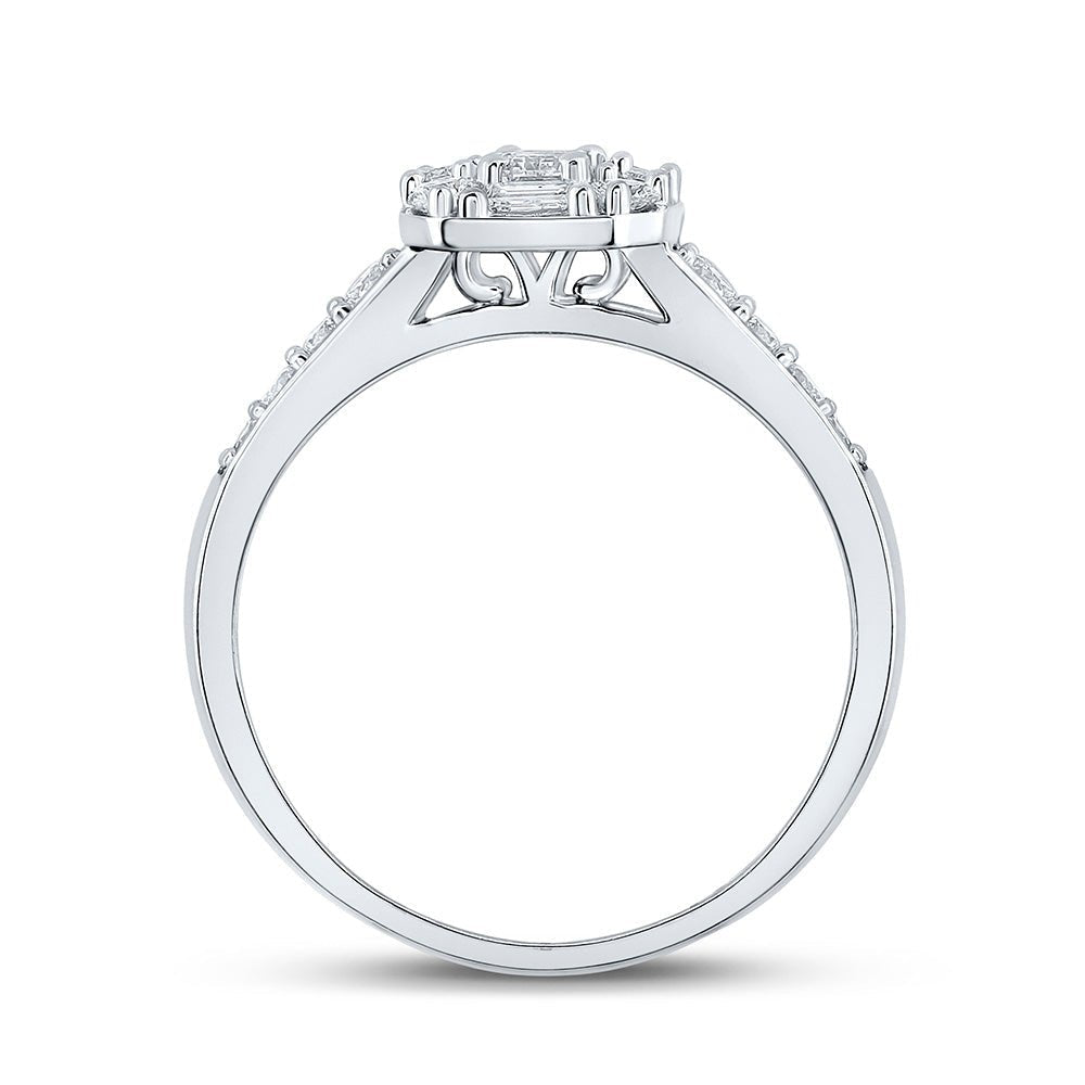 Emerald Brilliance: 14kt White Gold Diamond Halo Bridal Wedding Ring - Splendid Jewellery