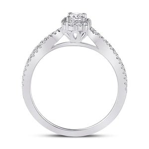 Emerald Brilliance: 14kt White Gold Diamond Halo Bridal Wedding Ring - Splendid Jewellery