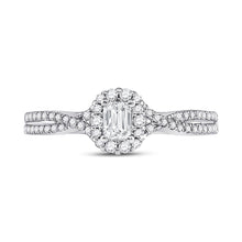 Load image into Gallery viewer, Emerald Brilliance: 14kt White Gold Diamond Halo Bridal Wedding Ring - Front View