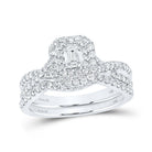 Emerald Brilliance: 14kt White Gold Diamond Halo Bridal Wedding Ring Band Set - Splendid Jewellery