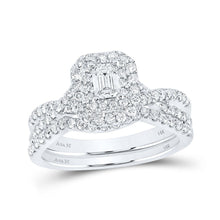 Load image into Gallery viewer, Emerald Brilliance: 14kt White Gold Diamond Halo Bridal Wedding Ring Band Set - Splendid Jewellery