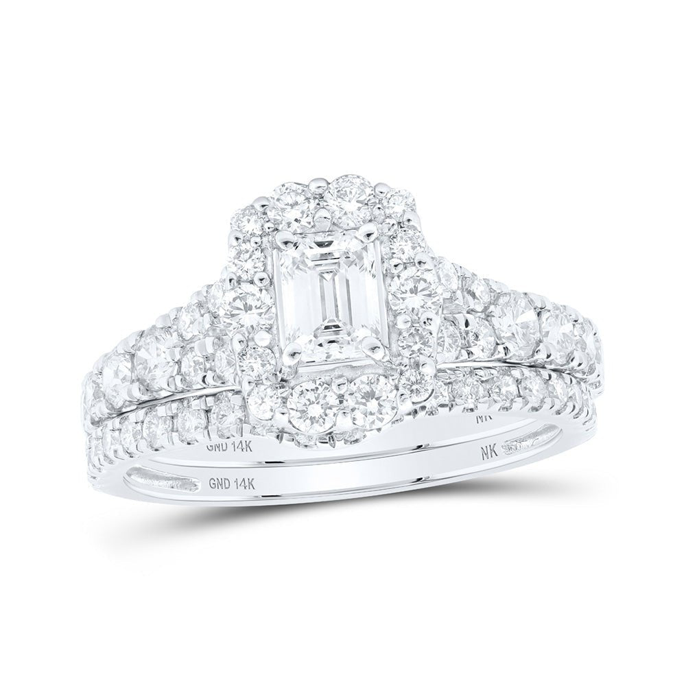 Emerald Brilliance 14kt White Gold Diamond Halo Bridal Wedding Ring Band Set - Splendid Jewellery