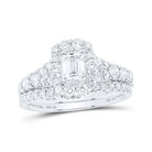 Emerald Brilliance 14kt White Gold Diamond Halo Bridal Wedding Ring Band Set - Splendid Jewellery