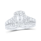 Emerald Brilliance 14kt White Gold Diamond Halo Bridal Wedding Ring Band Set - Splendid Jewellery