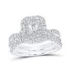 Emerald Brilliance: 14kt White Gold Diamond Halo Bridal Wedding Ring Band Set - Splendid Jewellery