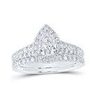 Emerald Brilliance: 14kt White Gold Diamond Halo Bridal Wedding Ring Band Set - Splendid Jewellery