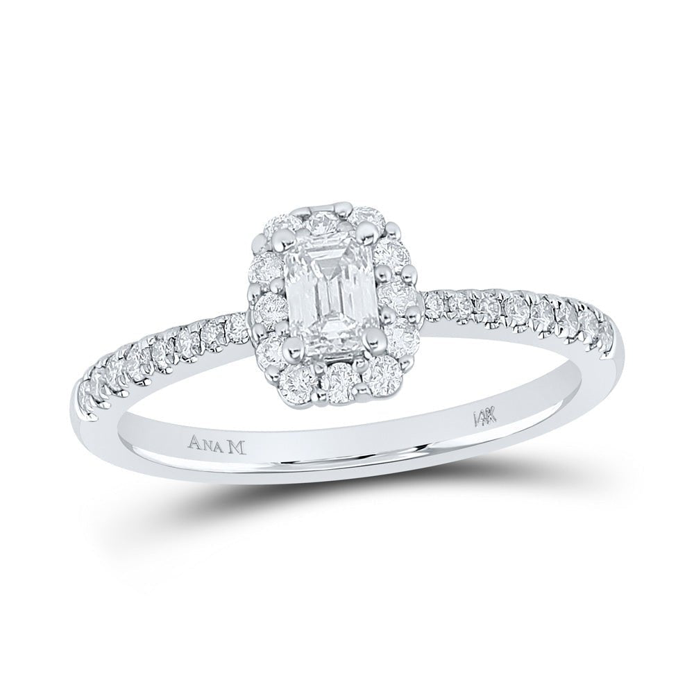Emerald Brilliance: 14kt White Gold Diamond Halo Wedding Ring - Splendid Jewellery