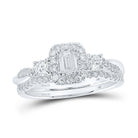 Emerald Brilliance: 14kt White Gold Diamond Halo Wedding Ring Set - Splendid Jewellery