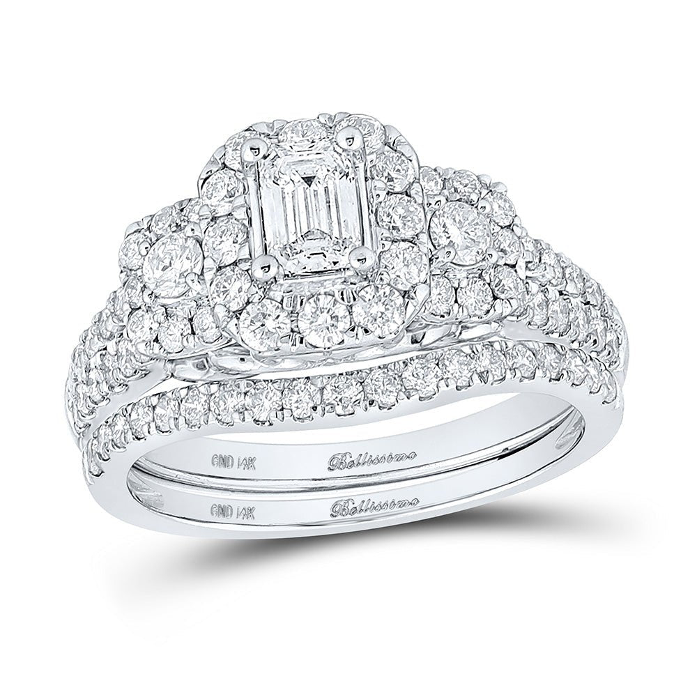 Emerald Brilliance: 14kt White Gold Diamond Wedding Ring Band Set - Splendid Jewellery