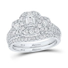 Emerald Brilliance: 14kt White Gold Diamond Wedding Ring Band Set - Splendid Jewellery