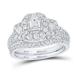 Emerald Brilliance: 14kt White Gold Diamond Wedding Ring Band Set - Splendid Jewellery