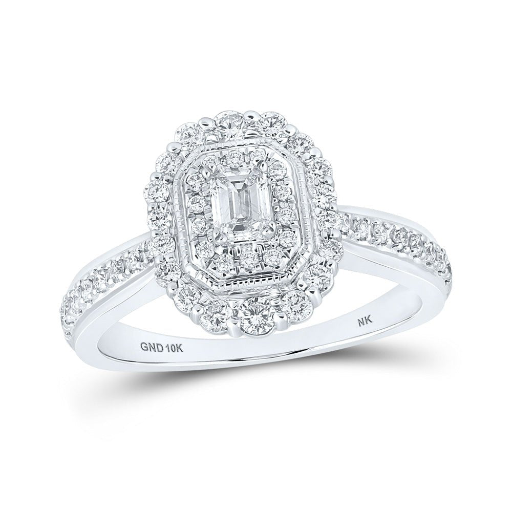 Emerald Elegance: 10kt White Gold Diamond Halo Bridal Wedding Ring - Splendid Jewellery