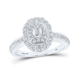 Emerald Elegance: 10kt White Gold Diamond Halo Bridal Wedding Ring - Splendid Jewellery