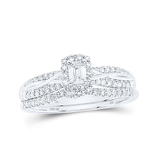 Load image into Gallery viewer, Emerald Elegance 10kt White Gold Diamond Halo Bridal Wedding Ring Set - Splendid Jewellery