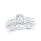 Emerald Elegance 10kt White Gold Diamond Halo Bridal Wedding Ring Set - Splendid Jewellery