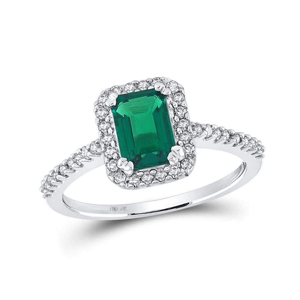 Emerald Elegance: 10kt White Gold Gemstone Fashion Ring with Lab - Created Emerald Solitaire - Splendid Jewellery