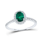 Emerald Elegance: 10kt White Gold Oval Lab - Created Emerald Solitaire Ring - Splendid Jewellery