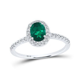 Emerald Elegance: 10kt White Gold Oval Lab - Created Emerald Solitaire Ring - Splendid Jewellery
