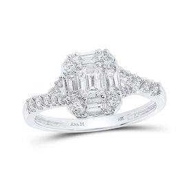 Emerald Elegance 14kt White Gold Diamond Halo Bridal Wedding Engagement Ring - Splendid Jewellery
