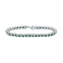 Load image into Gallery viewer, Emerald Elegance: Sterling Silver Round Lab-Created Emerald Tennis Bracelet  Top View from Splendid Jewellery
