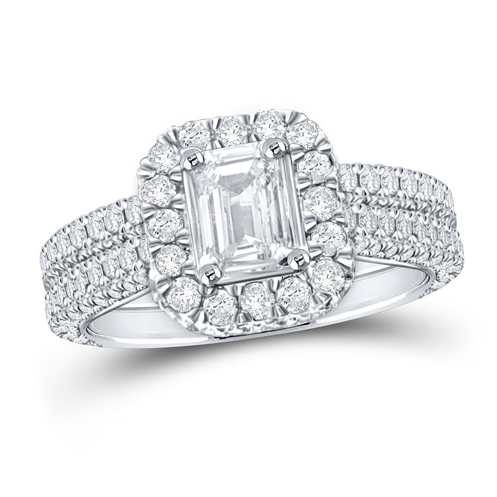 Emerald Enchantment 14kt White Gold Diamond Halo Bridal Wedding Ring Band Set - Splendid Jewellery