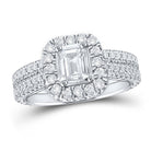 Emerald Enchantment 14kt White Gold Diamond Halo Bridal Wedding Ring Band Set - Splendid Jewellery